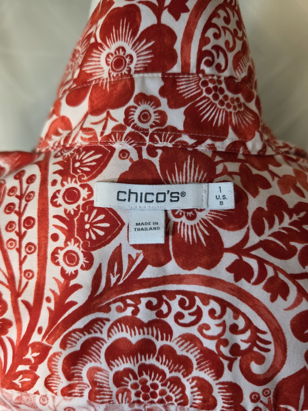 Chico's Red and White Floral Button-Down Top - Picture 3 of 4